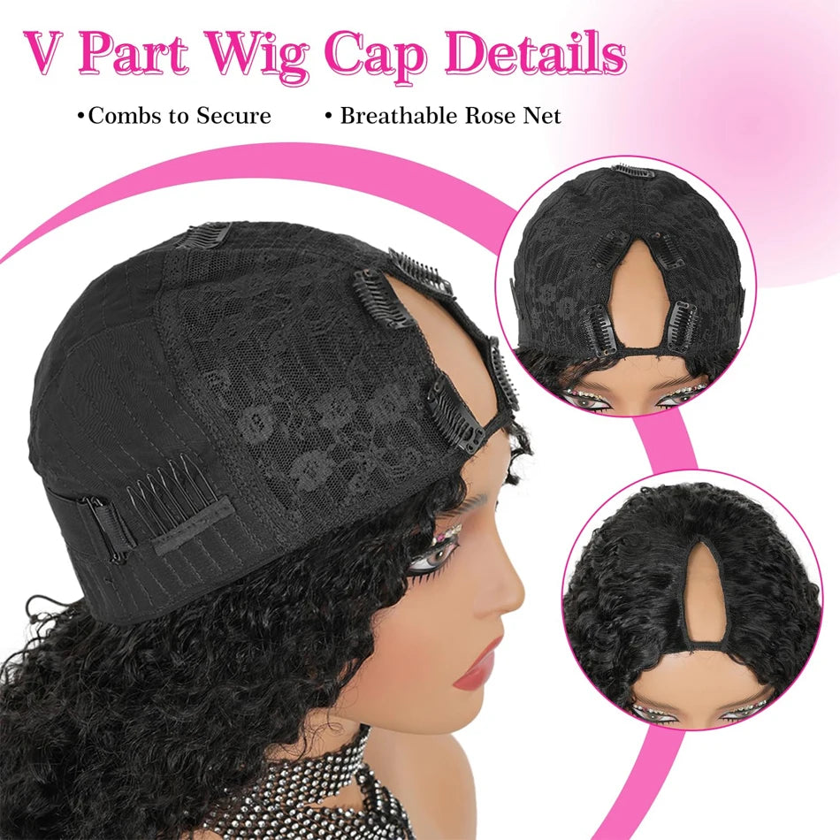 Burmese Curly V U Part Wig Drawstring Mongolian Human Hair V Shape Curly Wig Glueless With Spiral End Wigs For Women Easy To Go