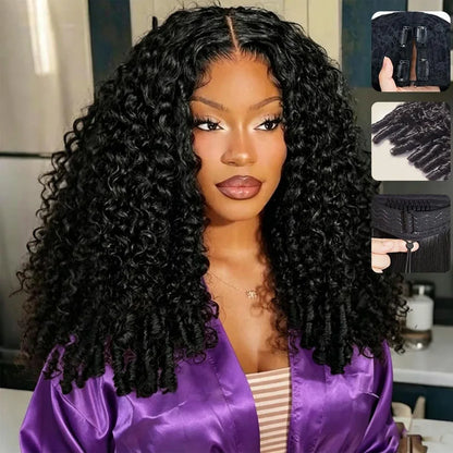 Burmese Curly V U Part Wig Drawstring Mongolian Human Hair V Shape Curly Wig Glueless With Spiral End Wigs For Women Easy To Go