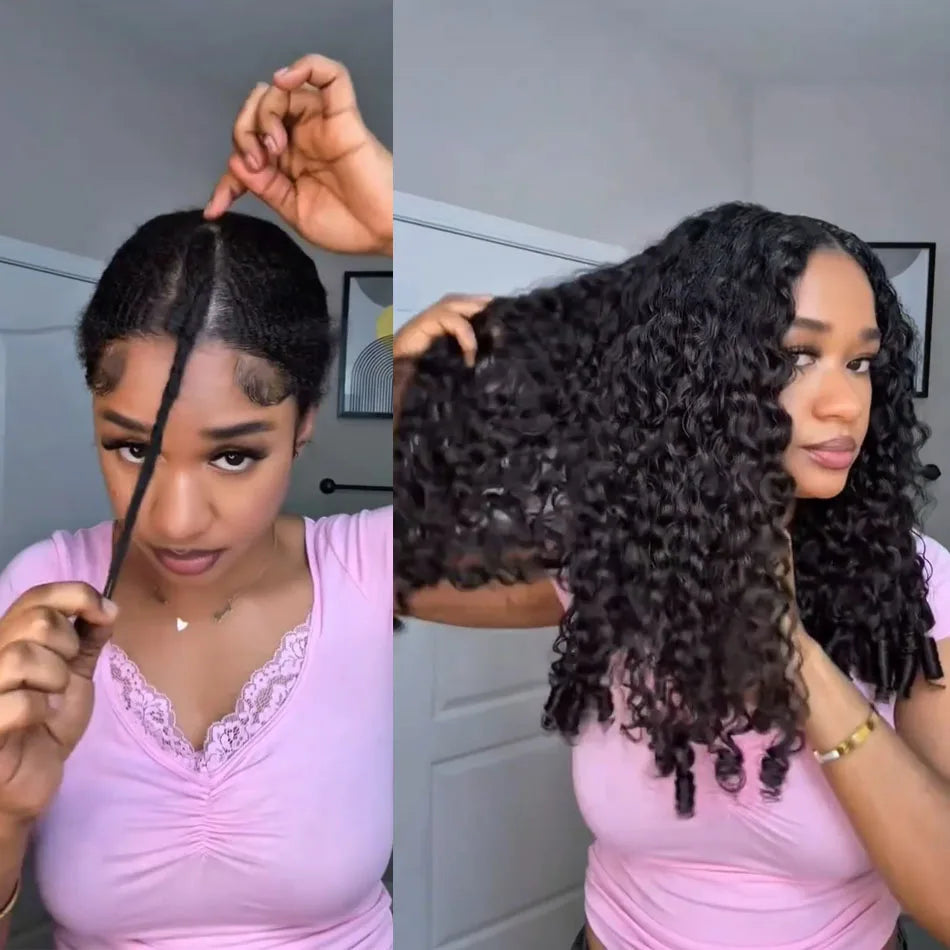 Burmese Curly V U Part Wig Drawstring Mongolian Human Hair V Shape Curly Wig Glueless With Spiral End Wigs For Women Easy To Go