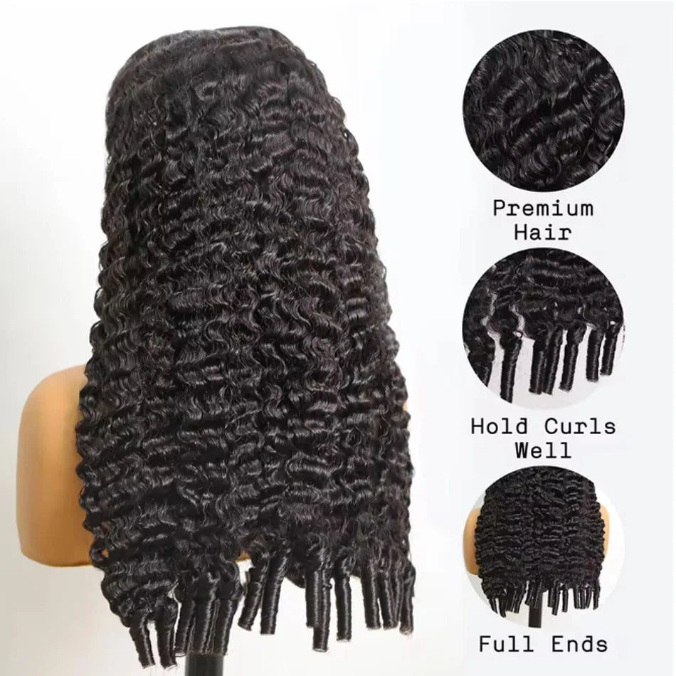 Burmese Curly V U Part Wig Drawstring Mongolian Human Hair V Shape Curly Wig Glueless With Spiral End Wigs For Women Easy To Go