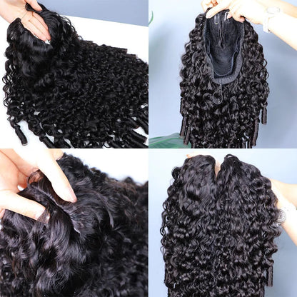 Burmese Curly V U Part Wig Drawstring Mongolian Human Hair V Shape Curly Wig Glueless With Spiral End Wigs For Women Easy To Go